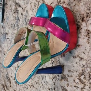 Jessica Simpson Sempira Slip On Platform Metallic Rainbow Heels SZ 9M NEW